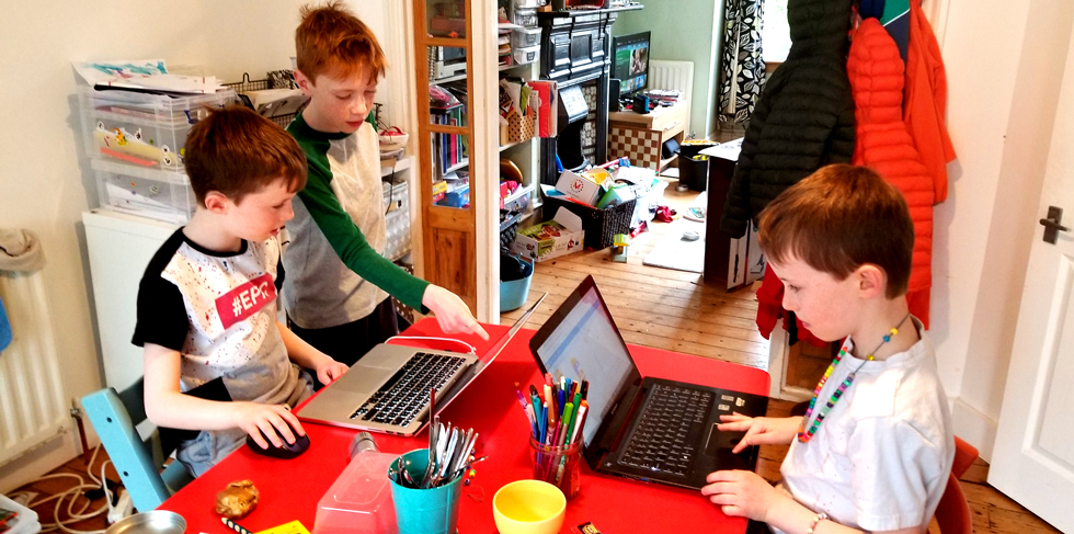 Students coding at home